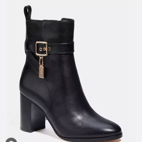 COACH  Olivia bootie black leather ankle zipper block heel SIZE 6B NWT - Picture 2 of 10